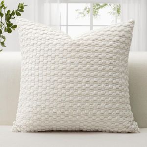 Cauc-1 Housse De Coussin En Velours Côtelé 3d Texture Bulles Bohème - Housse De Coussin Décorative Pour Canapé - En Velours Côtelé - Pour Canapé, Salon - 50 X 50 Cm - Blanc Crème - Neuf