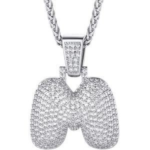 Collier Lettre M,Pendentif Initiale Pr&eacute;nom Lettre M,Bling Brillant Hip Hop Bijoux Alphabet Pendentif Bubble En Strass Avec Cha&icirc;ne R&eacute;glable 55+5 Cm Pour Homme Femme - Neuf