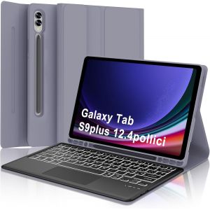 Clavier Pour Samsung Galaxy Tab S10 Plus 2024, S9/S9fe Plus 12.4"", Coque Touchpad Bluetooth Italien R&eacute;tro&eacute;clair&eacute; Pour S10+/S9+/S9 Fe+ 12.4 Pouces, Violet - Neuf