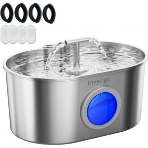 Fontaine &Agrave; Eau Pour Chat &iquest; 2,2l Grande Capacit&eacute;, Pompe Ultra-Silencieuse, Circulation D'eau &Agrave; 360&deg;, Double Sortie D'eau, Facile &Agrave; Nettoyer, Acier Inoxydable 304, 4 Filtres De Rechange Inclus - Neuf
