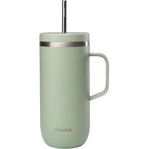 Cold Cup 600ml Avec Poign&eacute;e Et Paille - 24h Glac&eacute; & 12h Froid - Vert Tilleul - Gourde Isotherme En Inox, Sans Bpa, Tasse Thermo Caf&eacute; - Neuf