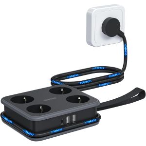 Multiprise USB-C 4 Prise Multiprise Electrique Multiple 2 USB-A avec 1 USB-C Prise de Distribution Multiprise Murale 1,6 Mètre,Multi Protection,Noir - Neuf