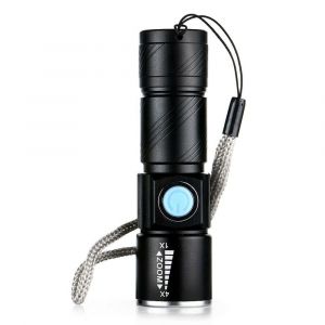 Mini lampe torche USB en alliage d'aluminium (noire), lampe torche LED puissante, rechargeable - Neuf