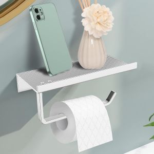 (Argent) Porte-papier toilette mural sans perçage, porte-papier toilette en aluminium avec étagères spacieuses - Neuf