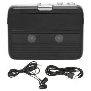 Lecteur de cassettes Bluetooth TON007B avec fonction de marche arriere automatique pour casque, lecteur de cassettes stereo, noir - Neuf