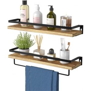 Ensemble de 2 rustique mur des étagères, 38 cm de long, amovible porte-serviettes pour salle de bains, salle de séjour, chambre à coucher, cuisine, etc. - Neuf