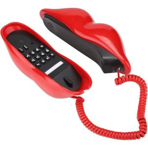 T&eacute;l&eacute;phone De Bureau Multifonctionnel En Forme De L&egrave;vre Mignonne, Ligne Fixe Sans Fil De D&eacute;coration Int&eacute;rieure En Rouge, Design De Nouveaut&eacute; R&eacute;tro Pour La Communication Et - Neuf