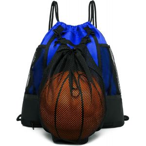 Sac À Dos De Basket-Ball Bleu À Cordon Pour Garçons Et Filles, Sac De Sport Pliable Pour Le Football, Le Volley-Ball, Avec Poche Amovible Pour Filet À Balles Pour Contenir Le Baseball De Gym - Neuf