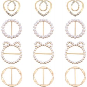 Kjdal-Globeland 12 Pièce 4 Styles De Pinces À T Shirt Pour Femmes Anneau De Foulard En Perles Boucle De Clip Rond En Strass Boucle De Clip Pour Vêtements Support D'emballage Avec Boîte De Rangement - Neuf