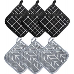 Maniques Cuisine et Gant Four R&eacute;sistants &agrave; la Chaleur 392 &deg; F,Gant Cuisine Four &Eacute;paisses Set de Coton Recycl&eacute; Rempli,pour la Cuisine,la P&acirc;tisserie,18cm x 18cm,3PCS Gris et 3PCS Noir - Neuf