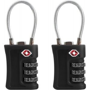 KALANKA-Lot de 2 cadenas &agrave; bagages approuv&eacute;s par la TSA, cadenas &agrave; combinaison de c&acirc;ble de voyage, cadenas r&eacute;initialisable &agrave; 3 chiffres, s&eacute;curit&eacute; sans cl&eacute; pour valises, casiers de gym - Neuf