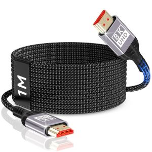 C&acirc;ble Hdmi 8K 1M, C&acirc;ble Hdmi 2.1 48Gbps 8K@60Hz, 4K@144Hz/120Hz 7680P Earc, Hdr10, Hdcp 2.2 & 2.3, Dolby Atmos Pour Hdtv/Barre De Son/Ps5/Lecteur Blu-Ray/X-Box/Moniteur - Neuf
