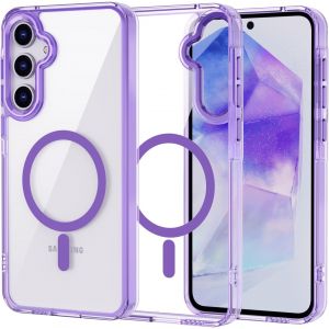 AEFJ-Coque pour Samsung Galaxy A55 5G Magn&eacute;tique Compatible avec MagSafe Recharge sans Fil, &Eacute;tui Transparent PC Dur Housse Arri&egrave;re Anti-Rayures + TPU Bumper Antichoc, Violet - Neuf