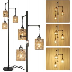 Nouvelhorizonstore-Lampadaire &iquest;&iquest; Intensit&iquest;&iquest; Variable Avec Abat-Jour En Rotin, Lampadaire Industriel Boho Vintage &iquest;&iquest; 3 Flammes Avec Variateur, Pour Salon, Chambre &iquest;&iquest; Coucher, Chambre D'enfant,Hauteur 165c - Neuf