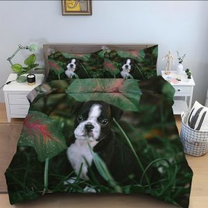 Parure De Lit X Enfant Plantes Vertes, Bouledogue Housse De Couette X Microfibre Housse Couette Personne Avec Fermeture &iquest;&iquest;Clair, Ensemble De Literie Avec Taie D'oreillers X Cm - Neuf