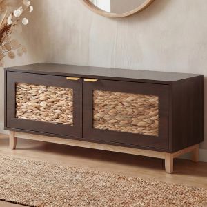 Banc HWC-P54, banc de vestiaire, &eacute;tag&egrave;re &agrave; chaussures, rangement &agrave; chaussures, MDF m&eacute;lamin&eacute;, fa&ccedil;ade en jacinthe d'eau 45x100x42cmaspect noyer - Neuf