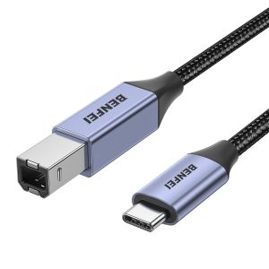 JGD-C&acirc;ble d'imprimante USB C &agrave; USB B 2M, tress&eacute; en nylon, bo&icirc;tier en alliage d'aluminium de premi&egrave;re qualit&eacute; Compatible avec MacBook Pro, HP, Epson, Canon, Brother, Lexmark - Neuf