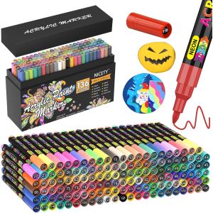 Mevronisshop-136 Couleurs Feutres Acryliques &iquest; Marqueurs Peinture Acrylique Pointe Extra-Fine 0,7mm Pour Pierre, Verre, Bois, C&eacute;ramique, M&eacute;tal & Papier - Paint Markers - Neuf