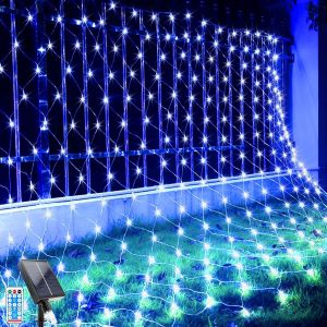 KAL-Led Solaire Guirlande Lumineuse, 2X3M Guirlande Lumineuse Filet, 192 Leds 8 Modes Étanche Extérieure Maille Lumineuse Avec Télécommandée Pour Décoration Noël, Jardin, Balcon (2 * 3M, Bleu) - Neuf