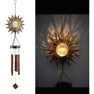 Carillon éolien à énergie solaire-Lumières LED solaires de nuit d'extérieur en métal étanche pour patio,terrasse,pelouse,cour,patio - Neuf