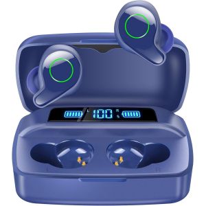 Écouteurs Sans Fil, Bluetooth 5.0 Intra Ecouteur 156H Playtime Stéréo Oreillette Avec Mic, Ipx7 Étanche Charge Rapide Casque Avec Usb-C Lcd Étui De Chargement Pour Iphone Samsung Android - Neuf