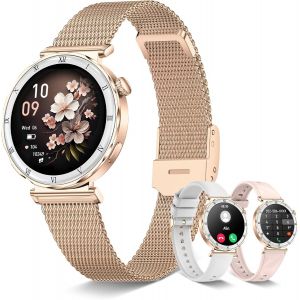 Hxqhstbg Montre Intelligente Femme 1,19"" Amoled Montre Connect&eacute;e Ronde Smartwatch Avec Appels Bluetooth, Fonction F&eacute;minine, Surveillance Sommeil/Spo2/Fc, 120+ Modes Sportifs, Ip67 &Eacute;tanche Android Ios - Neuf