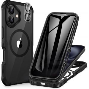 LORANKA-Magn&eacute;tique Anti Espion Coque iPhone 16 Plus, Compatible avec MagSafe int&eacute;gr&eacute; Verre Tremp&eacute; Protection &eacute;cran et Protecteur Cam&eacute;ra, Antichoc T&eacute;l&eacute;phone Housse Double Face Etui Int&eacute;grale - Noir - Neuf