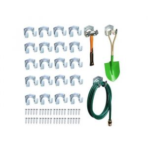 Lot de 20 supports pour outils de jardinage, crochets, crochets individuels Supports pour outils pour garage, jardin m&eacute;tal argent&eacute; - Neuf