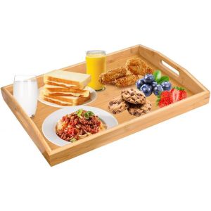 Checarzhn--No1-Plateau De Service Rectangulaire En Bambou 41 * 29 * 5cm Plateau Repas En Bambou Plateau En Bois Aperitif Plateau De Lit Petit Déjeuner Grand Plateau De Service En Bois Pour Thé Café B - Neuf