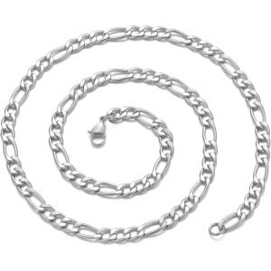 Trahoo-Hommes Chaîne Figaro Collier En Acier Inoxydable Argent Noir Chaîne En Or 14-26 Pouces Chaîne Cubaine 5/7/9mm Colliers Cubains Pour Hommes Femmes Adolescents Bijoux Cadeau - Neuf
