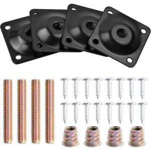 Lot de 4 Metal Plaques de Montage de Pied avec Boulons et Vis, M8 Plaques de Fixation pour Pieds de Meubles, Supports de Montage pour Jambes de Canap&eacute; Pieds de Table Fauteuil Chaise Meuble (Black) - Neuf