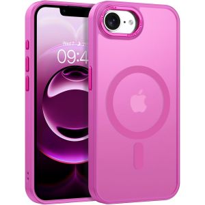 NSIECD-Coque Magn&eacute;tique pour iPhone 16e, 6,1 Pouces, Compatible avec MagSafe, Etui Translucide Mat Arri&egrave;re Housse Fine Antichoc Case pour Les Femmes et Les Filles, Rose Vif - Neuf