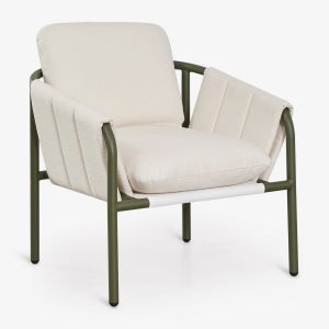 Fauteuil De Jardin Rembourr&eacute; En Acier Zunika Vert Olive Intense - Neuf