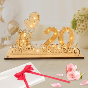 Carte Anniversaire 20 Ans, Décoration d`anniversaire Cadeau Homme Femme avec Chaîne Lumineuse LED & N?ud Papillon & Papier Cadeau, Panneau en Bois Cadeau Argent Décoration de Table Livre d'or - Neuf