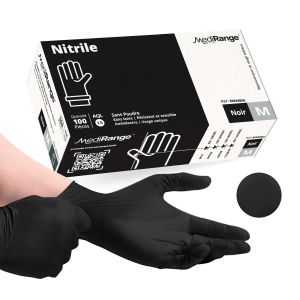 Loranka-Medirange Disposable Extra Medium Nitrile Gloves - Powder Free And Latex Free Surgical Gloves - Multi-Purpose, Single Use Medical Grade - Box Of 100, Black - Neuf