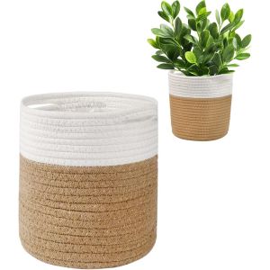 Eryi-Pot De Fleurs Corde Coton 20 X 20 Cm Avec Doublure Panier Pour Plantes D'intérieur Pot De Fleurs En Corde De Coton Tissé Beige Pour Plantes Fleurs Décoration - Neuf