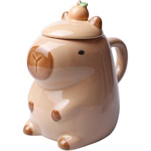 Eryi-Capybara Tasse Avec Couvercle - 450 Ml - En Forme D'animal - Tasse Amusante En Céramique Capibara - Pour La Famille, Le Bureau, Les Anniversaires Et Noël, Pour Filles Et Garçons (Marron Capybara - Neuf
