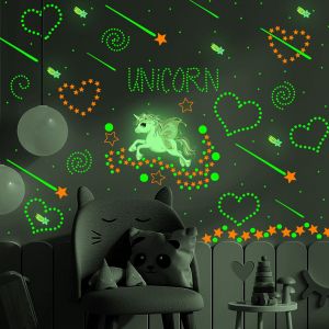Autocollants muraux lumineux pour plafond, étoiles fluorescentes, arc-en-ciel, pour chambre d'enfant et de fille - Neuf