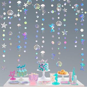 Guirlande de sirène irisée de 16M avec méduse Coquillage étoile de mer Perle Banderole en Papier pour Petite sirène thème Arc-en-Ciel Anniversaire Bapteme décorations de fête sous la mer - Neuf