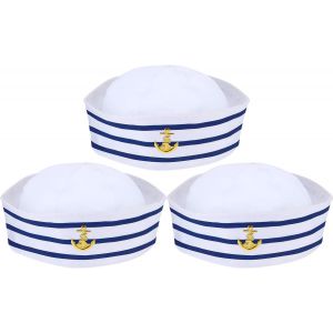 Bleu Et Blanc Marin Chapeaux De Bonnets De Costume, Accessoire, Déguisement Partie (3 Paquets) - Neuf