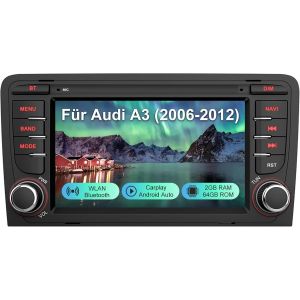 Autoradio Android 13 [2Go+64Go] pour Audi A3 S3 RS3 8P Sportback (2003-2012) avec Carplay Android Auto 7 Pouces GPS WiFi USB SD Bluetooth Commande au Volant(sans Lecteur CD) - Neuf