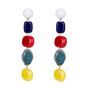 Mode Femmes Dame Color&eacute; Irr&eacute;gulier Acrylique Perle Boucle Dangle Alliage Oreille Stud - Neuf