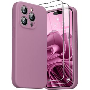 3 en 1 Coque iPhone 14 Pro Silicone Liquide 6.1"" - avec 2 Verre Tremp&iquest;&iquest; - ?tui Protection Pr&iquest;&iquest;cise de Cam&iquest;&iquest;ra [R&iquest;&iquest;sistant aux Rayures] [Antid&iquest;&iquest;rapant], Lilas Violet - Neuf