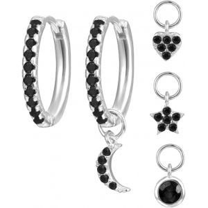 Kal-Boucles D'oreilles Cr&eacute;oles Avec Pendentif Femme Petites Cr&eacute;oles Zircone Cubique Boucles D'oreille Pendantes Coeur Boucles D'oreilles Etoile Lune Huggie Hoops Cr&eacute;oles Pour Fille - Neuf