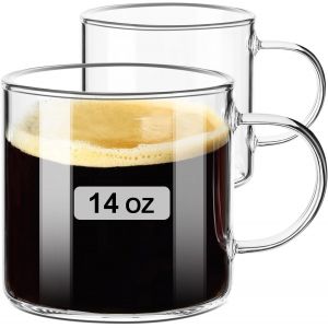 Kalanka-Paracity Lot De 2 Grandes Tasses &Agrave; Caf&eacute;/Th&eacute; En Verre Transparent De 420 Ml Avec Poign&eacute;e, Boissons Chaudes/Froides, Latte, Cappuccino, Th&eacute;, Jus, Bi&egrave;re - Neuf