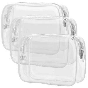 Trousse de toilette transparente, lot de 3 trousses de toilette approuvées par la TSA, sac d'un litre, trousse de maquillage de voyage pour femmes et hommes, bagage à main conforme aux normes des compagnies aériennes.-avec lumière - Neuf