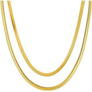 Kal-Ensemble De Collier En Acier Inoxydable Femmes Hommes Cha&icirc;ne De Serpent &Agrave; Chevrons Cha&icirc;nes Choker Cuban Pour Hommes Femmes Or/Argent - Neuf