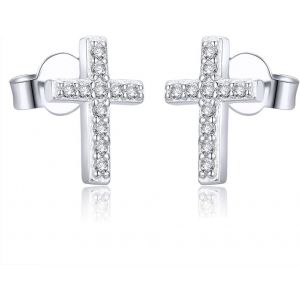 Kal-Boucle D'oreille En Argent 925, Croix Religieux Argent Boucle D Oreille Femme, Zircone Petites Boucles D'oreilles Pour Fille Enfant Boucle D'oreille Bijoux - Neuf