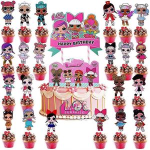 ERYI-Lol Gâteau Topper,24 Pcs Lol Thème Anniversaire Gâteau Topper Décorations De Gâteaux Lol Poupée De Surprise-Nappe Pour Enfants Filles Fête Anniversaire - Neuf