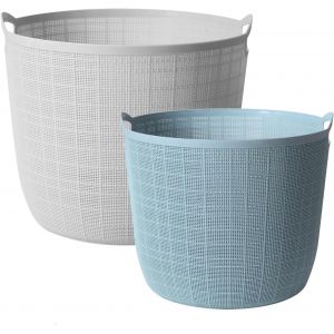 Ulteronixshop-Lot de 2 paniers &agrave; linge en plastique avec poign&eacute;es de transport faciles pour la buanderie, la chambre &agrave; coucher, la salle de bain - Neuf
